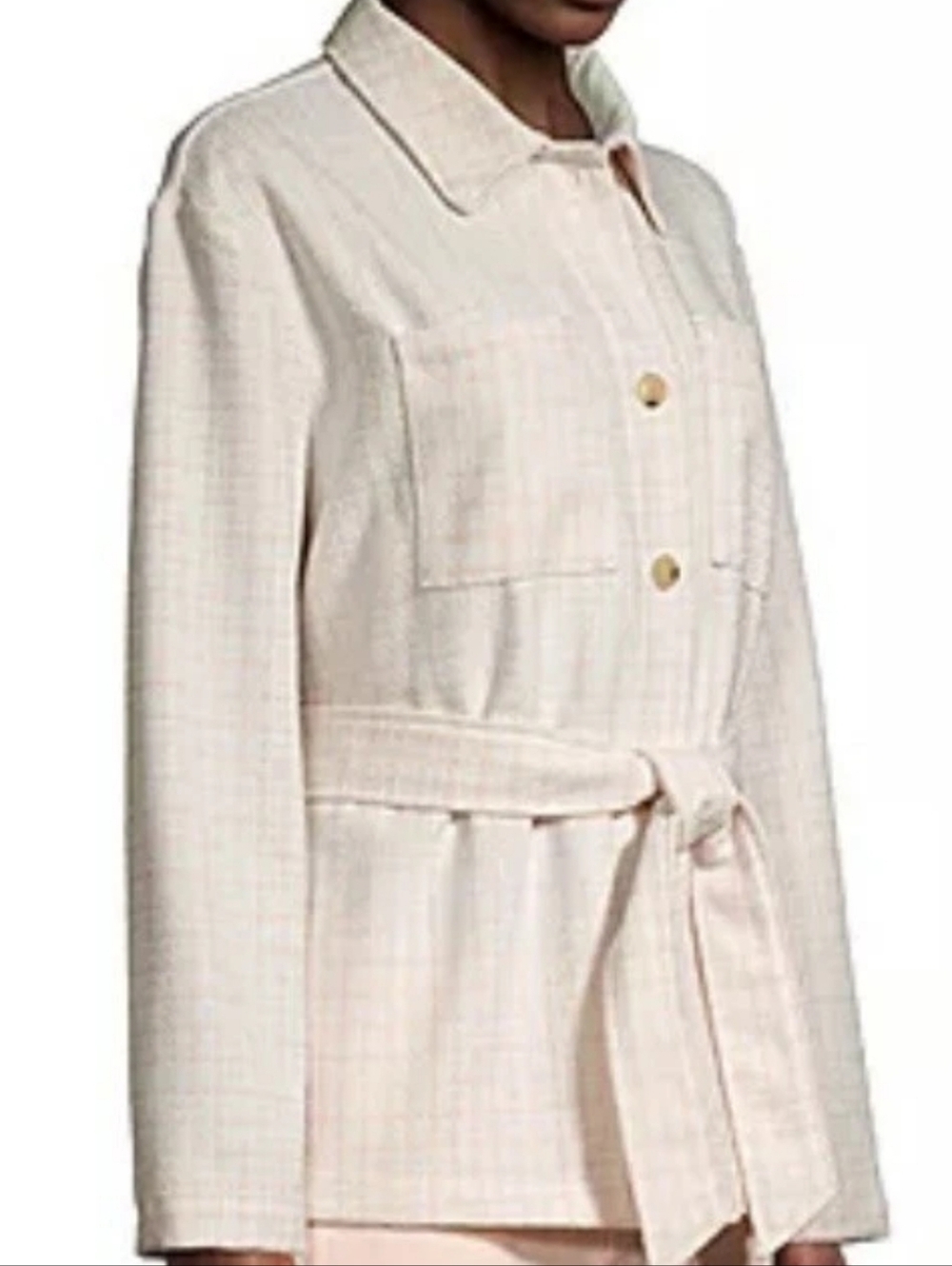 Liz Claiborne Belted Shirt Jacket Plaid In Peach And Cream Size L